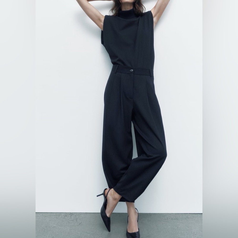 Zara Black Wide-Leg High-Waist Trousers